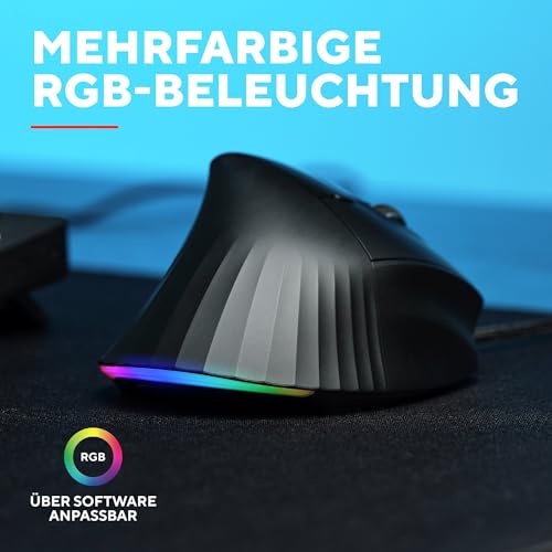 GXTrust 145 Rexxa Vertikale Gaming Maus mit Programmierbaren Tasten, 12.8k DPI, Ergonomische Maus mit Kabel USB-A 1,7m, Mehrfarbige RGB Beleuchtung, Enthaltene Software, Gaming Mouse MMO - Schwarz Bild 6