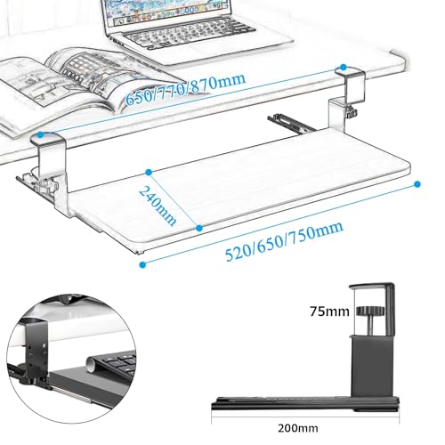 Tastaturablage unter dem Schreibtisch, verstellbarer Schiebe-Trockner für Maus und Tastatur, 750 x 240 mm, weiß, ideal für Home Office & Gaming Setup Bild 2