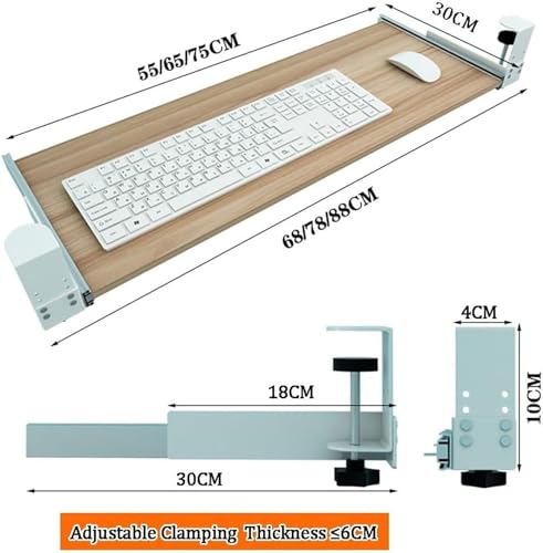 Verstellbares Tastatur- und Maus-Tablett unter dem Schreibtisch, verschiebbares Computerregal für Heimbüro, platzsparende Schreibtischverlängerung für Gaming und Studium, Ergon-Design Bild 3