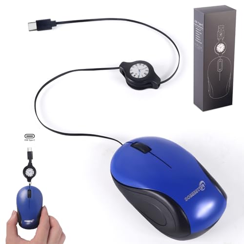 Mini Maus mit Kabel und Einziehbarem USB C Corded,Retractable 70 cm,1000D-PI Optische Typ-C Computermaus, Tragbar Beidhändig Verwendbar Leiser Klick Kleine Maus für Reisen,PC,Gaming,Desktop,Laptop,MAC Bild 1