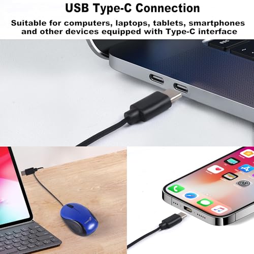 Mini Maus mit Kabel und Einziehbarem USB C Corded,Retractable 70 cm,1000D-PI Optische Typ-C Computermaus, Tragbar Beidhändig Verwendbar Leiser Klick Kleine Maus für Reisen,PC,Gaming,Desktop,Laptop,MAC Bild 3