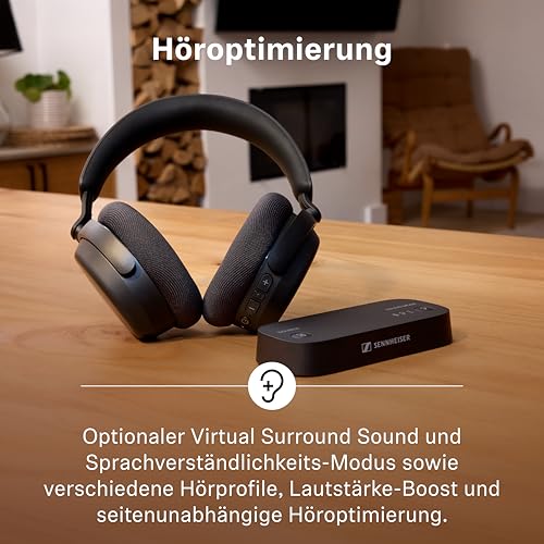 Sennheiser RS 255 TV-Kopfhörer – Bluetooth-Kopfhörer und Sender im Set – Kabellose Kopfhörer mit geringer Latenz, virtuellem Surround-Sound, Sprachverständlichkeitsmodus und Auracast – 50 Std. Akku Bild 3