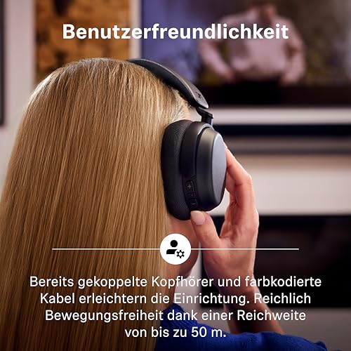 Sennheiser RS 255 TV-Kopfhörer – Bluetooth-Kopfhörer und Sender im Set – Kabellose Kopfhörer mit geringer Latenz, virtuellem Surround-Sound, Sprachverständlichkeitsmodus und Auracast – 50 Std. Akku Bild 4