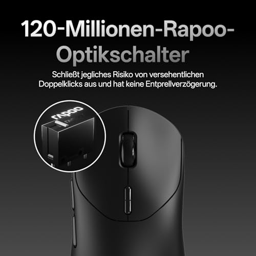 Rapoo VT2 MAX Kabellose Gaming-Maus, 30K DPI Sensor, echte 8000Hz Abfragerate, 53g Ultraleicht, 750 Std. Akku, Nordic nRF54L15 MCU, 120 Millionen optische Schalter, 10 programmierbare Tasten, Schwarz Bild 6