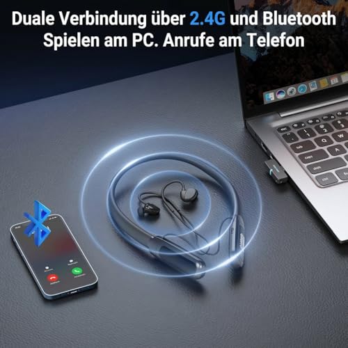 Middle Rabbit Rampage 2 Gaming Ohrhörer mit 2,4 GHz Dongle, ca. 20 ms niedrige Latenz, Bluetooth Nackenbügel-Kopfhörer mit Mikrofon, 32 Std. Akku, für PS5, PS4, PC, Laptop Bild 4