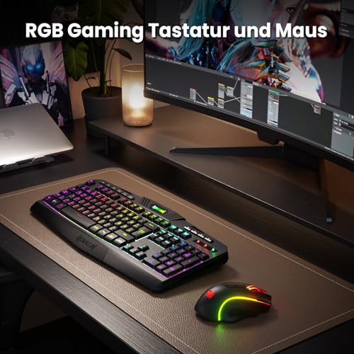 Redragon S101M-KS Kabelloses Gaming Tastatur und Maus mit Tri-Modi, QWERTZ DE Layout, Wiederaufladbarer 4000mAh Akku, RGB Tastatur und 4800 DPI Gaming Maus für Wins, PC, Computer Bild 3