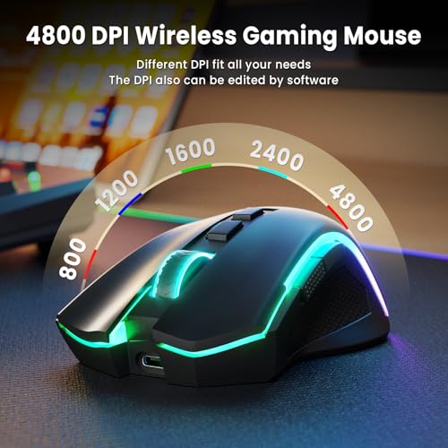 Redragon S101M-KS Kabelloses Gaming Tastatur und Maus mit Tri-Modi, QWERTZ DE Layout, Wiederaufladbarer 4000mAh Akku, RGB Tastatur und 4800 DPI Gaming Maus für Wins, PC, Computer Bild 4