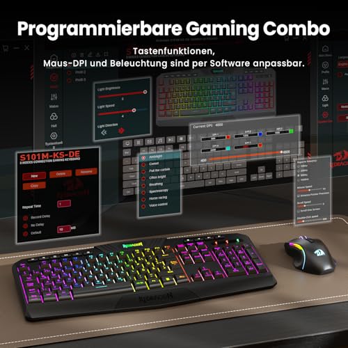 Redragon S101M-KS Kabelloses Gaming Tastatur und Maus mit Tri-Modi, QWERTZ DE Layout, Wiederaufladbarer 4000mAh Akku, RGB Tastatur und 4800 DPI Gaming Maus für Wins, PC, Computer Bild 5