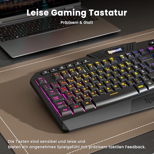 Redragon S101M-KS Kabelloses Gaming Tastatur und Maus mit Tri-Modi, QWERTZ DE Layout, Wiederaufladbarer 4000mAh Akku, RGB Tastatur und 4800 DPI Gaming Maus für Wins, PC, Computer Bild 7