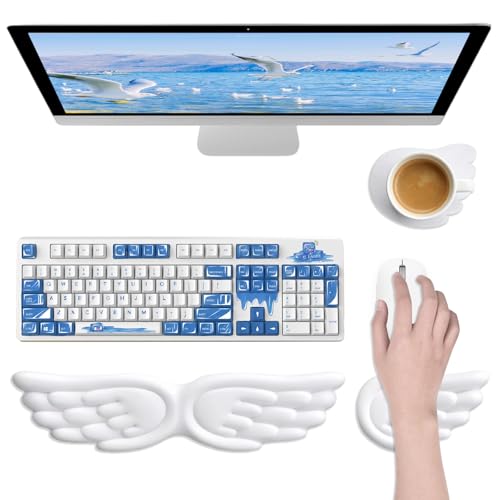 Engelsflügel 3-teilige Handgelenkauflage Set für Tastatur und Maus, Ergonomische Handgelenkstütze aus Weichem Memory-Schaum mit Anti-Rutsch Untersetzern für Computer, Laptop, Home-Office und Gaming Bild 1