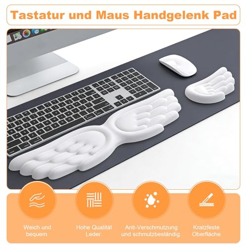 Engelsflügel 3-teilige Handgelenkauflage Set für Tastatur und Maus, Ergonomische Handgelenkstütze aus Weichem Memory-Schaum mit Anti-Rutsch Untersetzern für Computer, Laptop, Home-Office und Gaming Bild 4