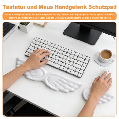 Engelsflügel 3-teilige Handgelenkauflage Set für Tastatur und Maus, Ergonomische Handgelenkstütze aus Weichem Memory-Schaum mit Anti-Rutsch Untersetzern für Computer, Laptop, Home-Office und Gaming Bild 5