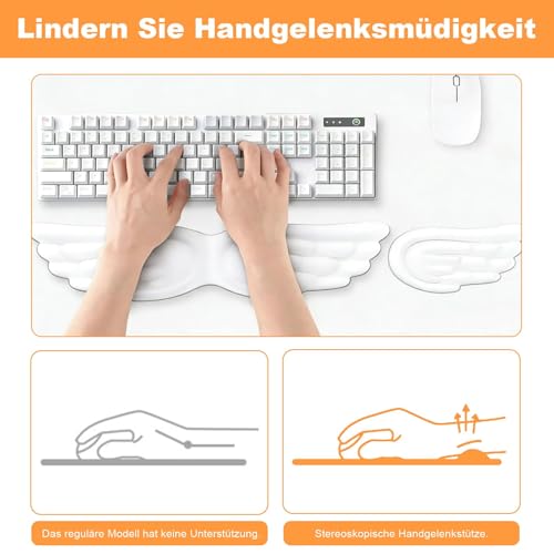 Engelsflügel 3-teilige Handgelenkauflage Set für Tastatur und Maus, Ergonomische Handgelenkstütze aus Weichem Memory-Schaum mit Anti-Rutsch Untersetzern für Computer, Laptop, Home-Office und Gaming Bild 6