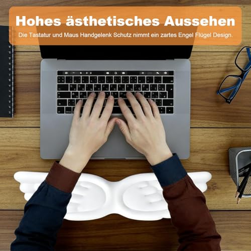 Engelsflügel 3-teilige Handgelenkauflage Set für Tastatur und Maus, Ergonomische Handgelenkstütze aus Weichem Memory-Schaum mit Anti-Rutsch Untersetzern für Computer, Laptop, Home-Office und Gaming Bild 7