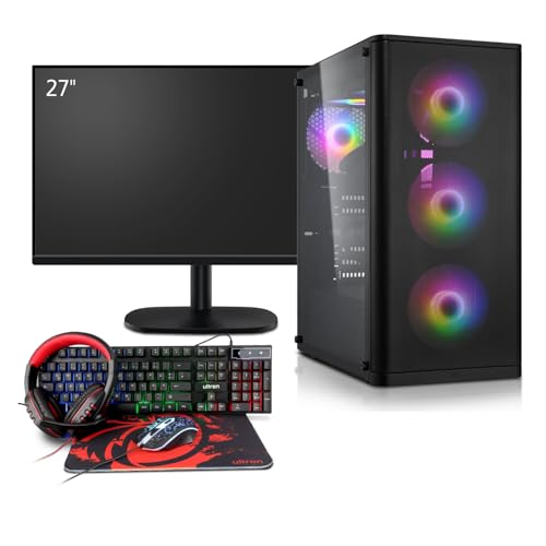 Gaming Komplett PC Set AMD 5700X, NVIDIA RTX 5060 8GB, 32 GB DDR4 RAM, 1TB M.2 SSD, Windows 11 Pro, 27 Zoll 100 Hz Gamer Monitor, Headset, Tastatur, Maus, WLAN Bild 1