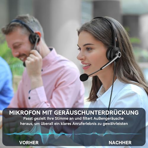 Wantek USB Headset mit Mikrofon für Laptop,PC kabelgebundene Kopfhörer mit USB-C Klinkenadapter,Lautstärkeregler & Geräuschunterdrückung für Call Center,Büro,VoIP & Skype Bild 2