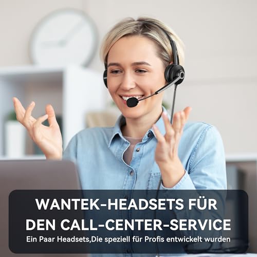 Wantek USB Headset mit Mikrofon für Laptop,PC kabelgebundene Kopfhörer mit USB-C Klinkenadapter,Lautstärkeregler & Geräuschunterdrückung für Call Center,Büro,VoIP & Skype Bild 6