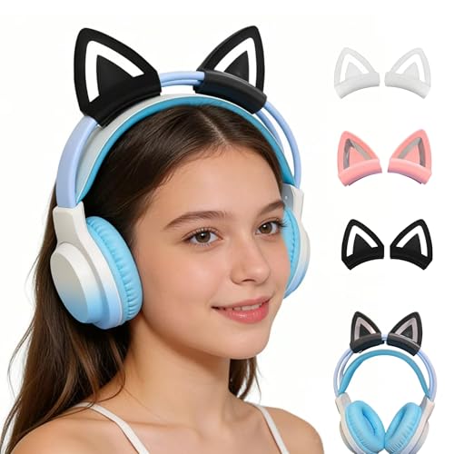 Katzenohren für Headset, Universal Headset Ohren Aufsatz, Süße Kitty Ohren Dekoration mit Verstellbarem Silikonband, Kopfhörer Katzenohren für 2,8–3,5 cm Umfang (schwarz, Katzenohren) Bild 1