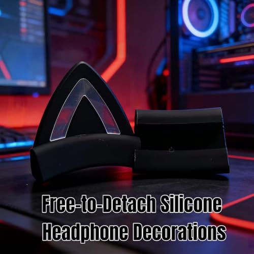 Katzenohren für Headset, Universal Headset Ohren Aufsatz, Süße Kitty Ohren Dekoration mit Verstellbarem Silikonband, Kopfhörer Katzenohren für 2,8–3,5 cm Umfang (schwarz, Katzenohren) Bild 2