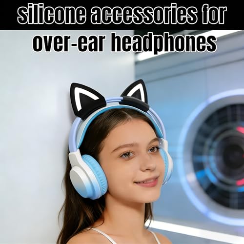 Katzenohren für Headset, Universal Headset Ohren Aufsatz, Süße Kitty Ohren Dekoration mit Verstellbarem Silikonband, Kopfhörer Katzenohren für 2,8–3,5 cm Umfang (schwarz, Katzenohren) Bild 4