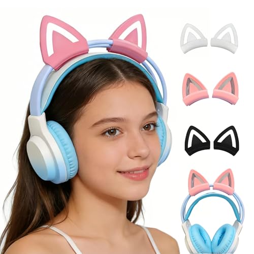 Katzenohren für Headset, Universal Headset Ohren Aufsatz, Süße Kitty Ohren Dekoration mit Verstellbarem Silikonband, Kopfhörer Katzenohren für 2,8–3,5 cm Umfang (rosa, Katzenohren) Bild 1