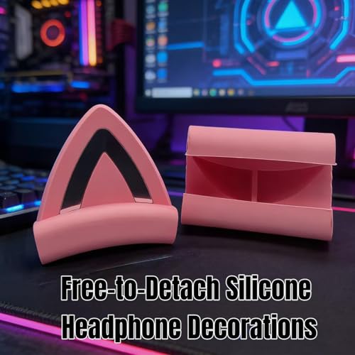 Katzenohren für Headset, Universal Headset Ohren Aufsatz, Süße Kitty Ohren Dekoration mit Verstellbarem Silikonband, Kopfhörer Katzenohren für 2,8–3,5 cm Umfang (rosa, Katzenohren) Bild 2