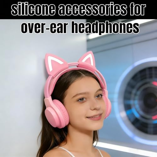 Katzenohren für Headset, Universal Headset Ohren Aufsatz, Süße Kitty Ohren Dekoration mit Verstellbarem Silikonband, Kopfhörer Katzenohren für 2,8–3,5 cm Umfang (rosa, Katzenohren) Bild 3