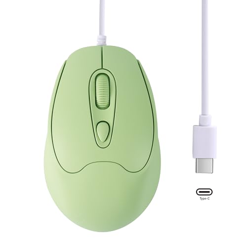 Kabelgebundene Maus, Optische USB-C-Maus, 1,2 m Kabel, Verstellbares D-PI 1600, USB Typ-C, 4 Tasten,Beidhändiges, Leise und Ergonomisch Kompakte für Mac,Laptop,iPad,Surface,Smartphones, Windows Grün Bild 1
