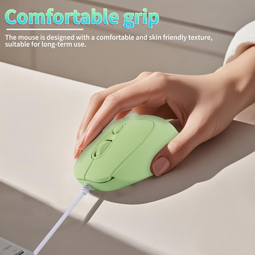 Kabelgebundene Maus, Optische USB-C-Maus, 1,2 m Kabel, Verstellbares D-PI 1600, USB Typ-C, 4 Tasten,Beidhändiges, Leise und Ergonomisch Kompakte für Mac,Laptop,iPad,Surface,Smartphones, Windows Grün Bild 2