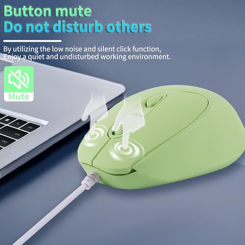 Kabelgebundene Maus, Optische USB-C-Maus, 1,2 m Kabel, Verstellbares D-PI 1600, USB Typ-C, 4 Tasten,Beidhändiges, Leise und Ergonomisch Kompakte für Mac,Laptop,iPad,Surface,Smartphones, Windows Grün Bild 4