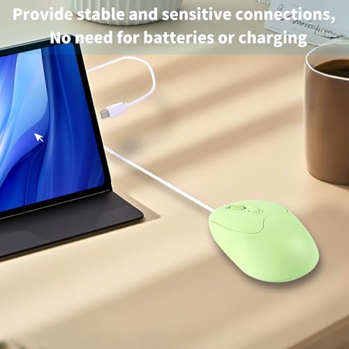 Kabelgebundene Maus, Optische USB-C-Maus, 1,2 m Kabel, Verstellbares D-PI 1600, USB Typ-C, 4 Tasten,Beidhändiges, Leise und Ergonomisch Kompakte für Mac,Laptop,iPad,Surface,Smartphones, Windows Grün Bild 6