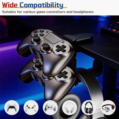 Headset und Controller Halterung Schreibtisch, Headset Halterung Tisch 360° Drehbar, Kopfhörer Halterung Verstellbare, Kopfhörerständer Untertisch, Universal Headphone Stand, Gaming Zubehör Bild 5