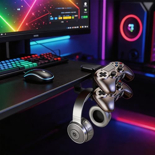 Headset und Controller Halterung Schreibtisch, Headset Halterung Tisch 360° Drehbar, Kopfhörer Halterung Verstellbare, Kopfhörerständer Untertisch, Universal Headphone Stand, Gaming Zubehör Bild 6