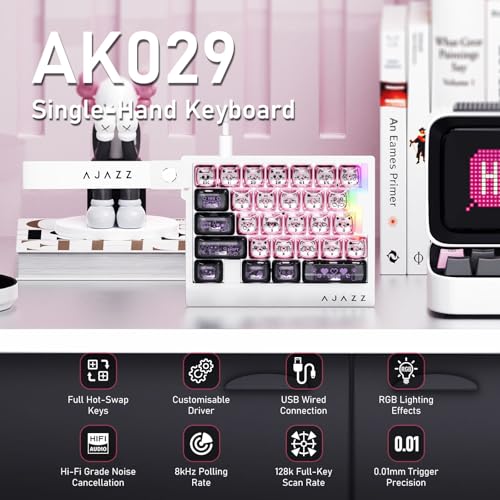 AJAZZ AK029 Wired One-Handed Mechanical Keyboard, 29 Keys Hot-Swappable Mini Gaming Keyboard with Clear Cat Pattern Keycaps, RGB Lighting, Anti-Ghosting, Five-Layer Sound Insulation Pad, Black Pink Bild 2
