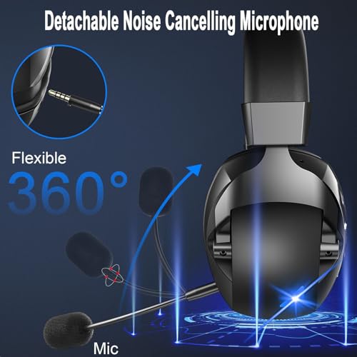 Fabater Kabelloses Gaming-Headset, 2,4 GHz Bluetooth 5.4 Gaming-Kopfhörer mit 360° Verstellbarem Mikrofon mit Geräuschunterdrückung, 7.1 Surround Sound und RGB, 50 Stunden Akkus (Black) Bild 4