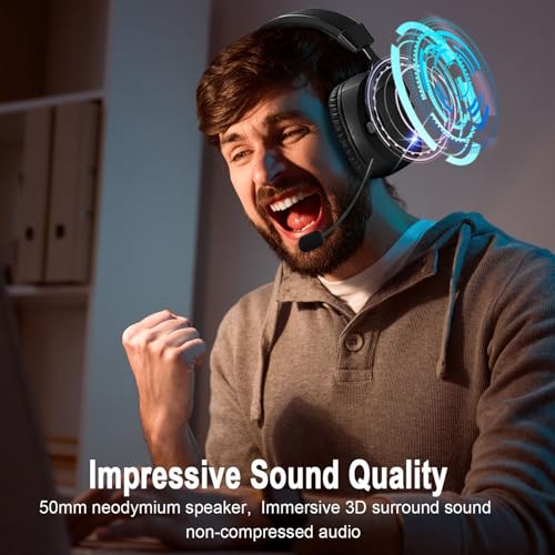 Fabater Kabelloses Gaming-Headset, 2,4 GHz Bluetooth 5.4 Gaming-Kopfhörer mit 360° Verstellbarem Mikrofon mit Geräuschunterdrückung, 7.1 Surround Sound und RGB, 50 Stunden Akkus (Black) Bild 5