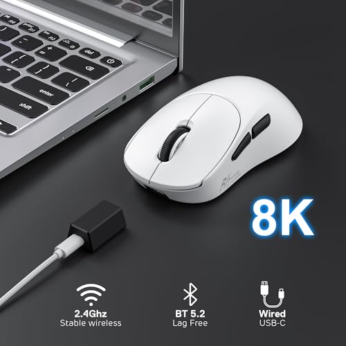 RK ROYAL KLUDGE MG5 8K kabellose Gaming Maus, 42K DPI PAW3950 Sensor, 56g leichte ergonomische, doppelte Abtastrate von 8KHz, Tri-Mode 2,4G/BT/USB-C, 100M Klicks Schalter, Weblaufwerk für Win/Mac Bild 4