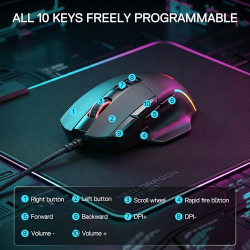 Redragon M925 Kabelgebundene Gaming-Maus, 24.000 DPI Optische Maus 10 programmierbaren Tasten, ergonomische natürliche Handauflage, Software unterstützt individuelle Tastenbelegung & DPI-Einstellung Bild 6