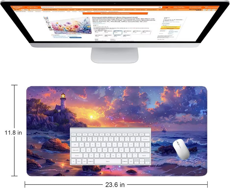 Schreibtischunterlage Blau Mauspad XXL 150x80cm Mousepad Sonnenuntergang Gaming Mauspad mit Nicht rutschender Unterlage, Vernähte Kanten WassXerdicht Anti-Rutsch Maus Pad für MacBook, Office F0-512 Bild 2
