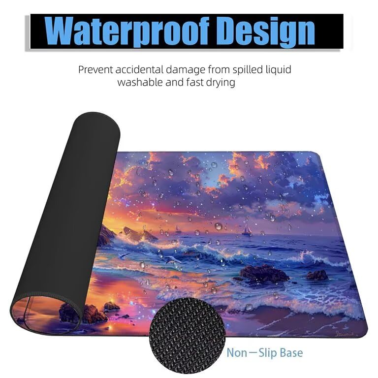 Schreibtischunterlage Blau Mauspad XXL 150x80cm Mousepad Sonnenuntergang Gaming Mauspad mit Nicht rutschender Unterlage, Vernähte Kanten WassXerdicht Anti-Rutsch Maus Pad für MacBook, Office F0-512 Bild 4