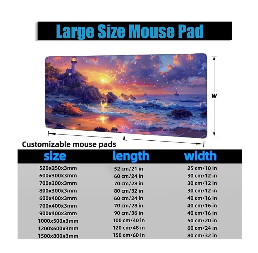 Schreibtischunterlage Blau Mauspad XXL 150x80cm Mousepad Sonnenuntergang Gaming Mauspad mit Nicht rutschender Unterlage, Vernähte Kanten WassXerdicht Anti-Rutsch Maus Pad für MacBook, Office F0-512 Bild 6