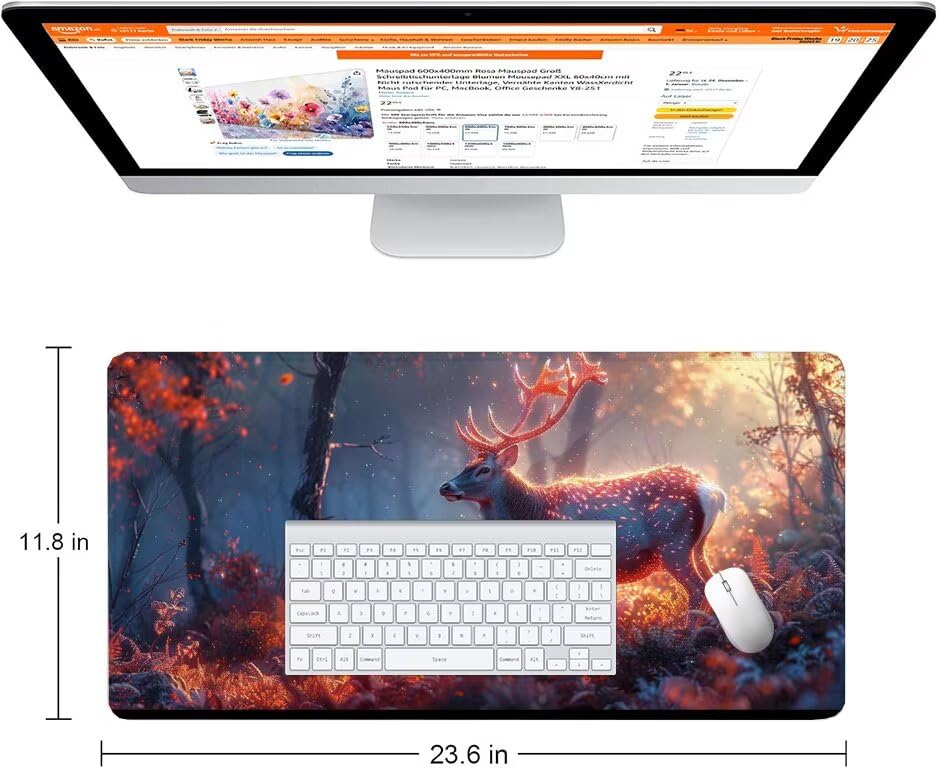 Schreibtischunterlage Weihnachten Mauspad XXL 150x80cm Mousepad REH Gaming Mauspad mit Nicht rutschender Unterlage, Vernähte Kanten WassXerdicht Anti-Rutsch Maus Pad für PC, MacBook, Laptop F0-503 Bild 2