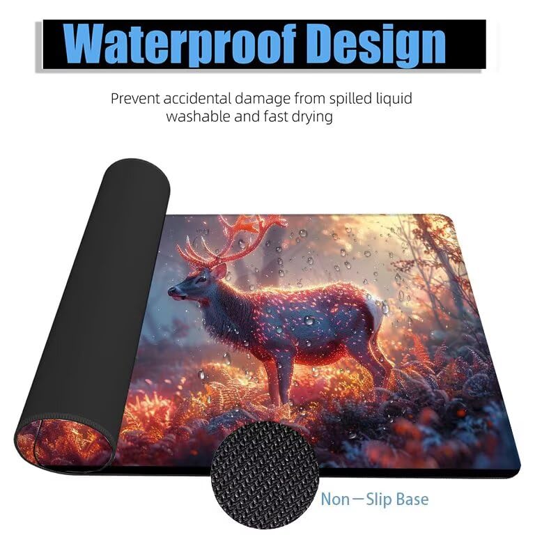 Schreibtischunterlage Weihnachten Mauspad XXL 150x80cm Mousepad REH Gaming Mauspad mit Nicht rutschender Unterlage, Vernähte Kanten WassXerdicht Anti-Rutsch Maus Pad für PC, MacBook, Laptop F0-503 Bild 4