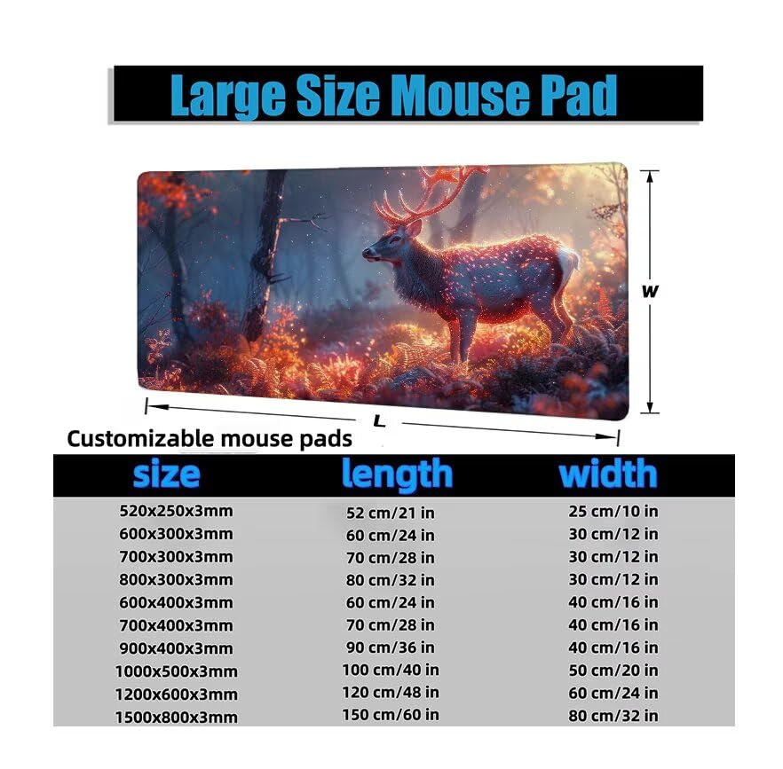 Schreibtischunterlage Weihnachten Mauspad XXL 150x80cm Mousepad REH Gaming Mauspad mit Nicht rutschender Unterlage, Vernähte Kanten WassXerdicht Anti-Rutsch Maus Pad für PC, MacBook, Laptop F0-503 Bild 6