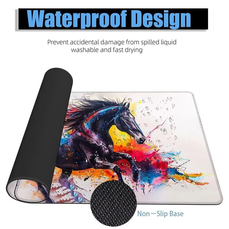 Schreibtischunterlage Anime Mauspad XXL 150x80cm Mousepad Pferd Gaming Mauspad mit Nicht rutschender Unterlage, Vernähte Kanten WassXerdicht Anti-Rutsch Maus Pad für Laptop, Office Geschenke F0-521 Bild 4