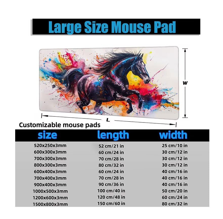 Schreibtischunterlage Anime Mauspad XXL 150x80cm Mousepad Pferd Gaming Mauspad mit Nicht rutschender Unterlage, Vernähte Kanten WassXerdicht Anti-Rutsch Maus Pad für Laptop, Office Geschenke F0-521 Bild 6