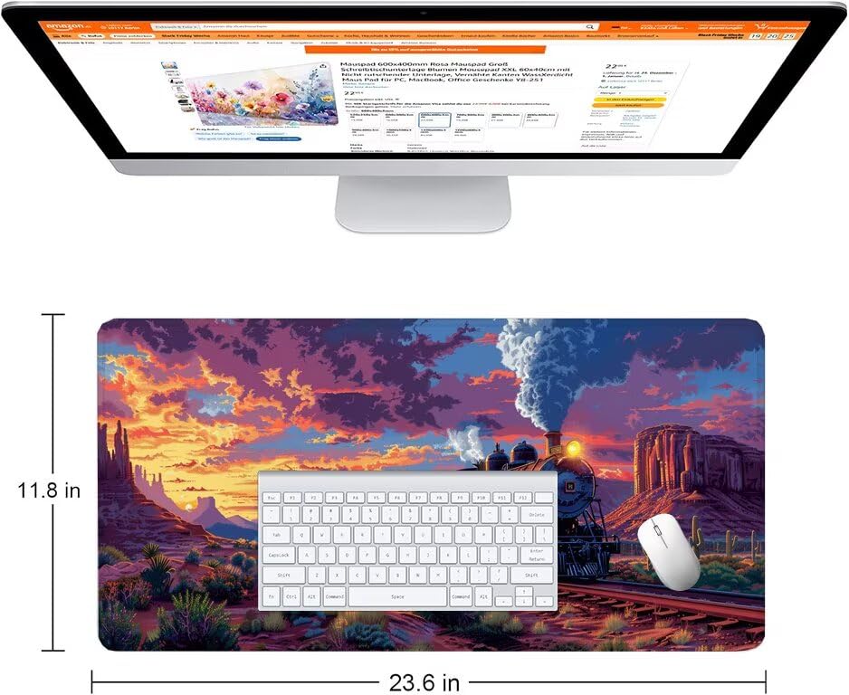 Schreibtischunterlage Landschaft Mauspad XXL 150x80cm Mousepad Zug Gaming Mauspad mit Nicht rutschender Unterlage, Vernähte Kanten WassXerdicht Anti-Rutsch Maus Pad für PC, Office Geschenke F0-497 Bild 2