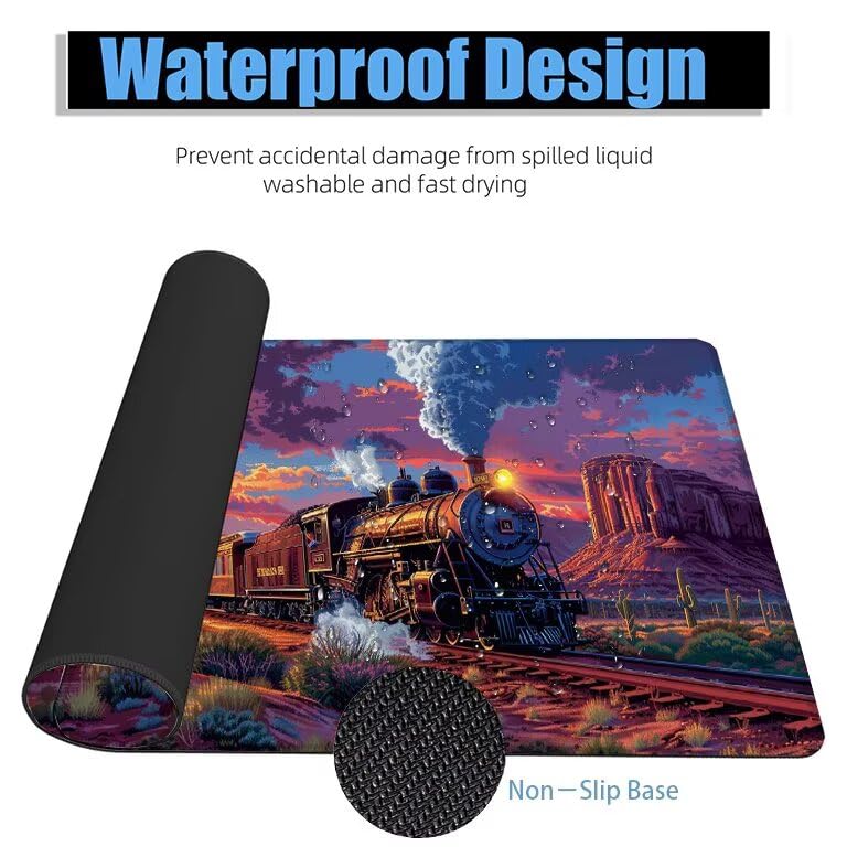 Schreibtischunterlage Landschaft Mauspad XXL 150x80cm Mousepad Zug Gaming Mauspad mit Nicht rutschender Unterlage, Vernähte Kanten WassXerdicht Anti-Rutsch Maus Pad für PC, Office Geschenke F0-497 Bild 4