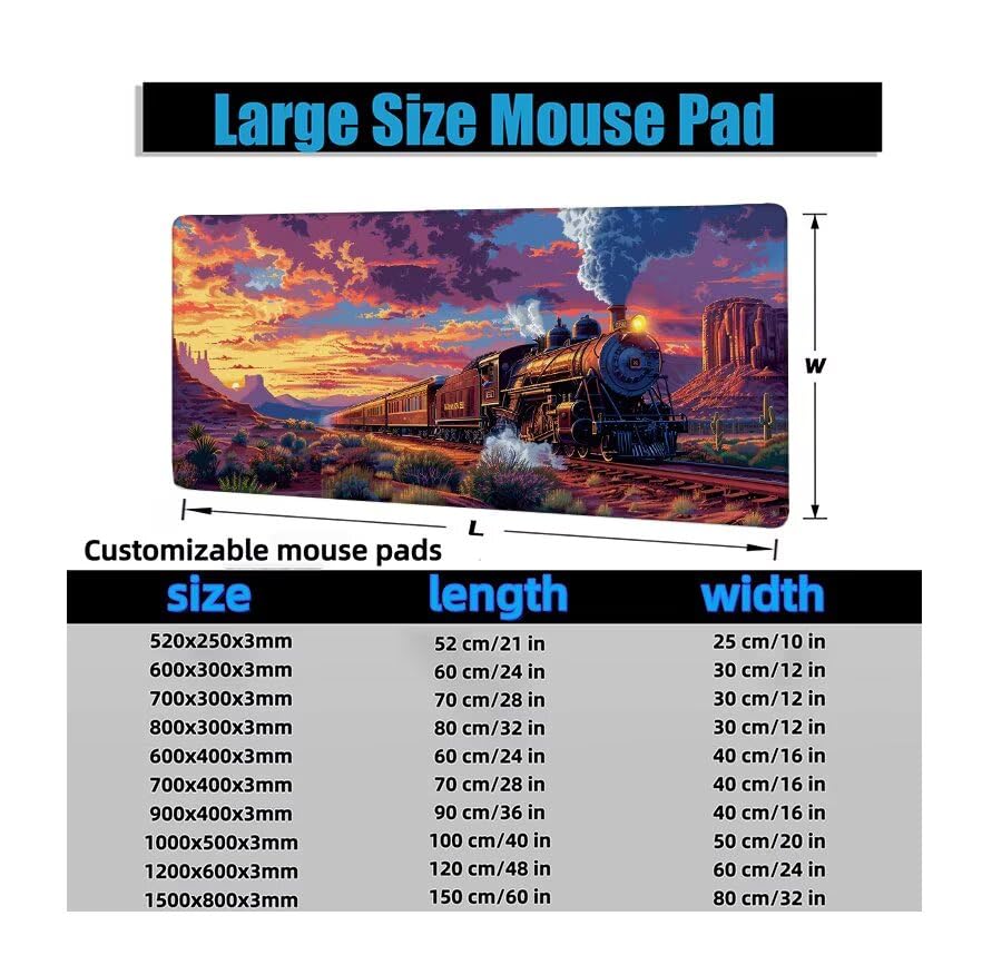 Schreibtischunterlage Landschaft Mauspad XXL 150x80cm Mousepad Zug Gaming Mauspad mit Nicht rutschender Unterlage, Vernähte Kanten WassXerdicht Anti-Rutsch Maus Pad für PC, Office Geschenke F0-497 Bild 6