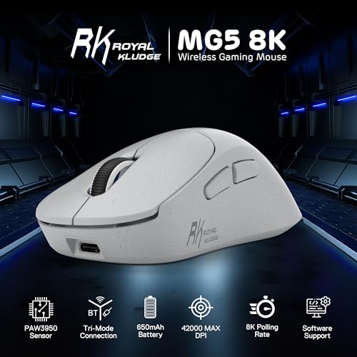 RK ROYAL KLUDGE MG5 8K kabellose Gaming Maus, 42K DPI PAW3950 Sensor, 56g leichte ergonomische, doppelte Abtastrate von 8KHz, Tri-Mode 2,4G/BT/USB-C, 100M Klicks Schalter, Weblaufwerk für Win/Mac Bild 2